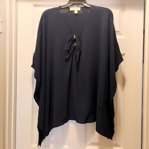 Michael Kors Navy Poncho with Tie Front Oversized Loose Gold Accents Size L/XL